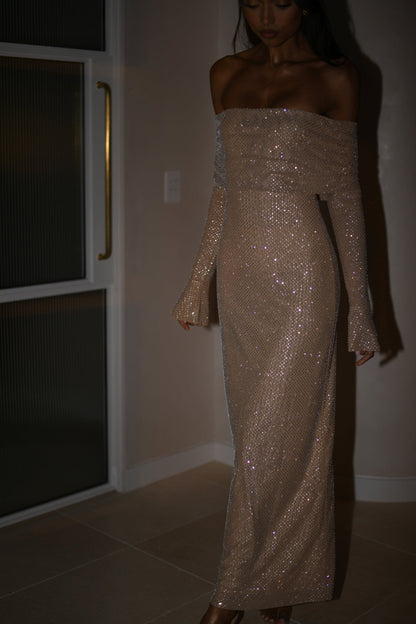Women's Long Sleeve Maxi Dress Glitter Wrap
