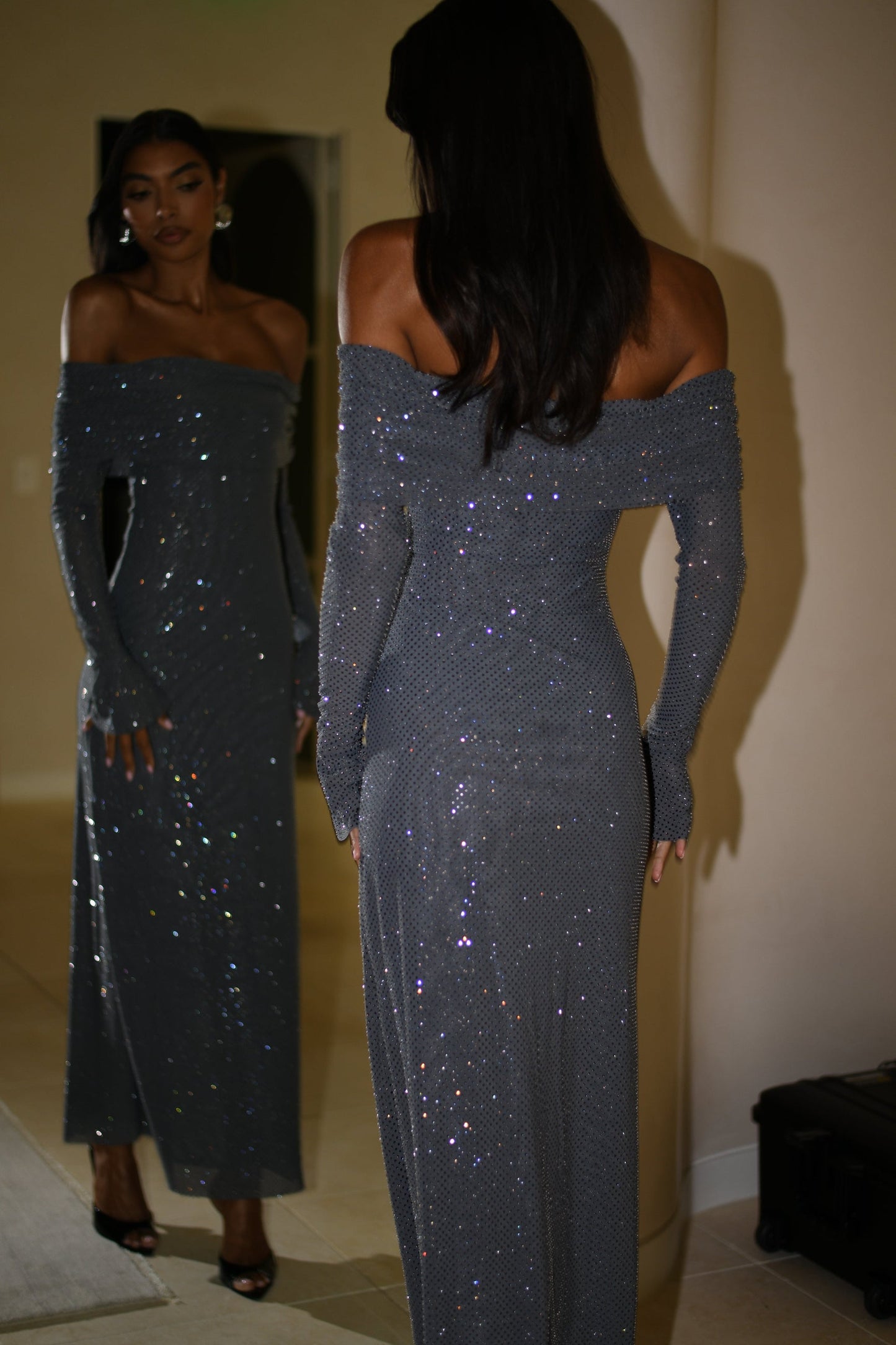 Women's Long Sleeve Maxi Dress Glitter Wrap
