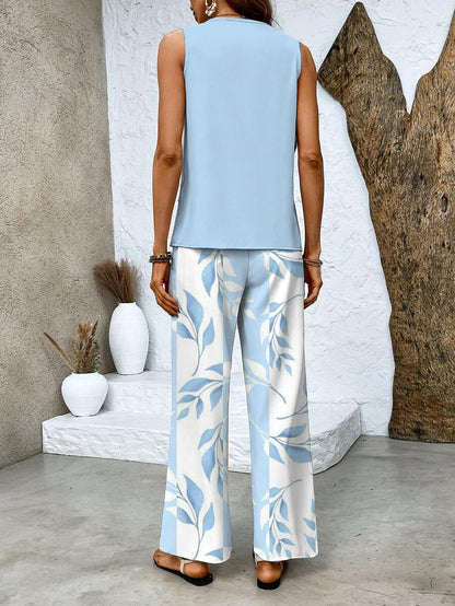 Women's Sleeveless And Wide Leg Pants Set