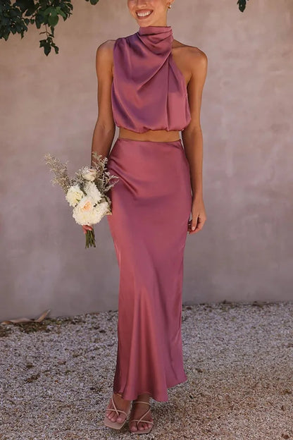 Women's Halter Midi Skirt Set - 
Fashinoza