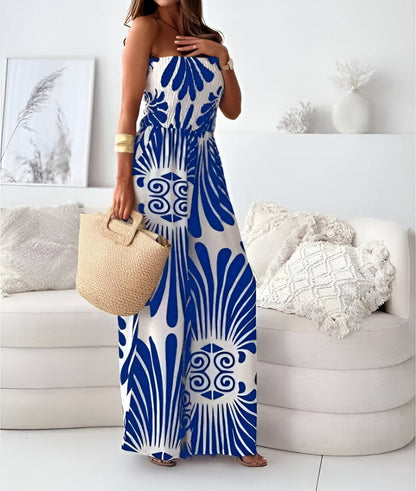 Women's Strapless Jumpsuit Wide Leg Abstract Print