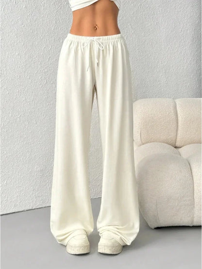 Women's Wide Leg Pants Elastic Waist Drawstring - 
Fashinoza