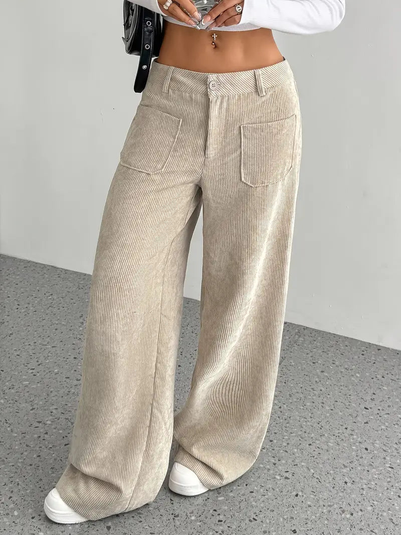 Women's High Waist Wide Leg Pants Button Closure - 
Fashinoza