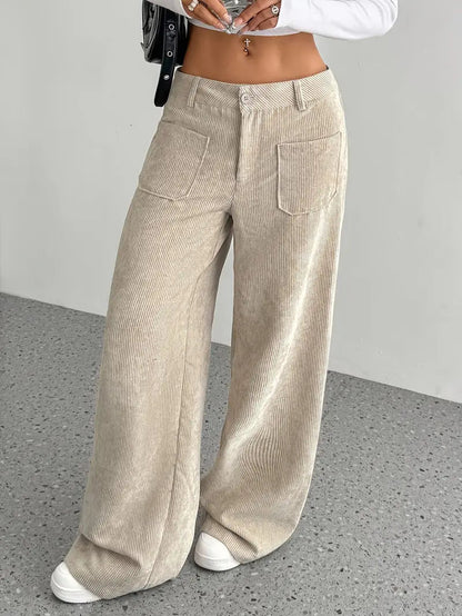 Women's High Waist Wide Leg Pants Button Closure - 
Fashinoza