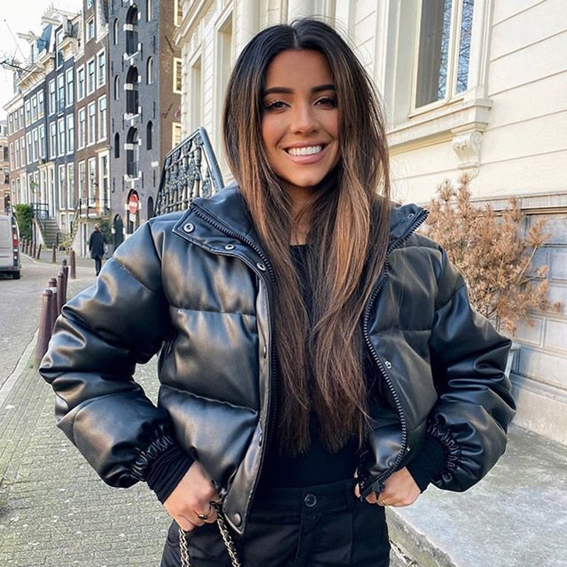 Women's Winter Parka Jacket Zip Closure Stand Up Collar - 
Fashinoza