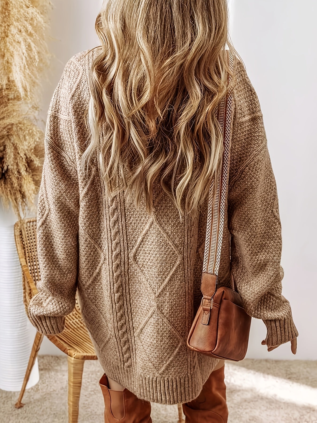 Women's V-Neck Cable Knit Dress