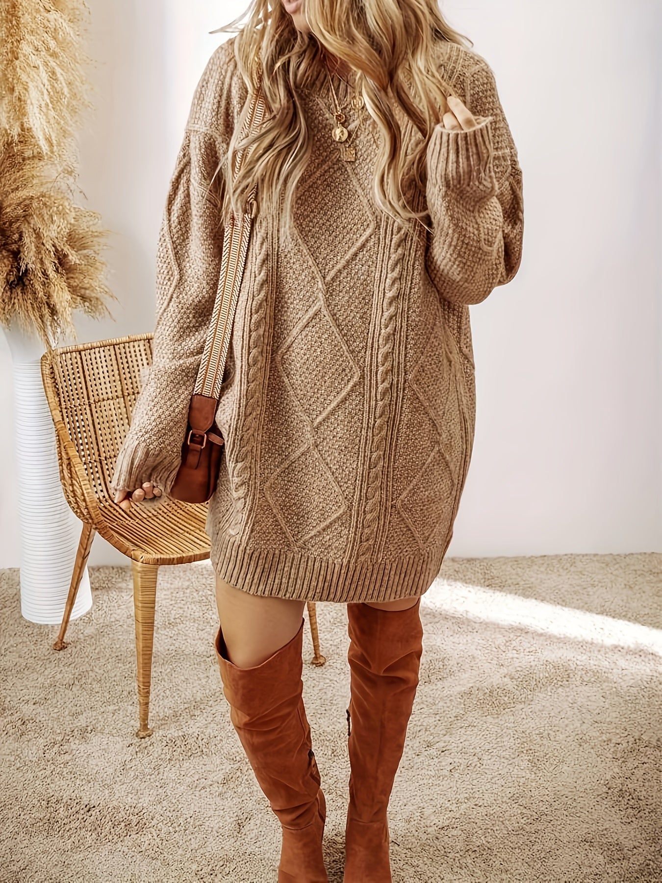 Women's V-Neck Cable Knit Dress