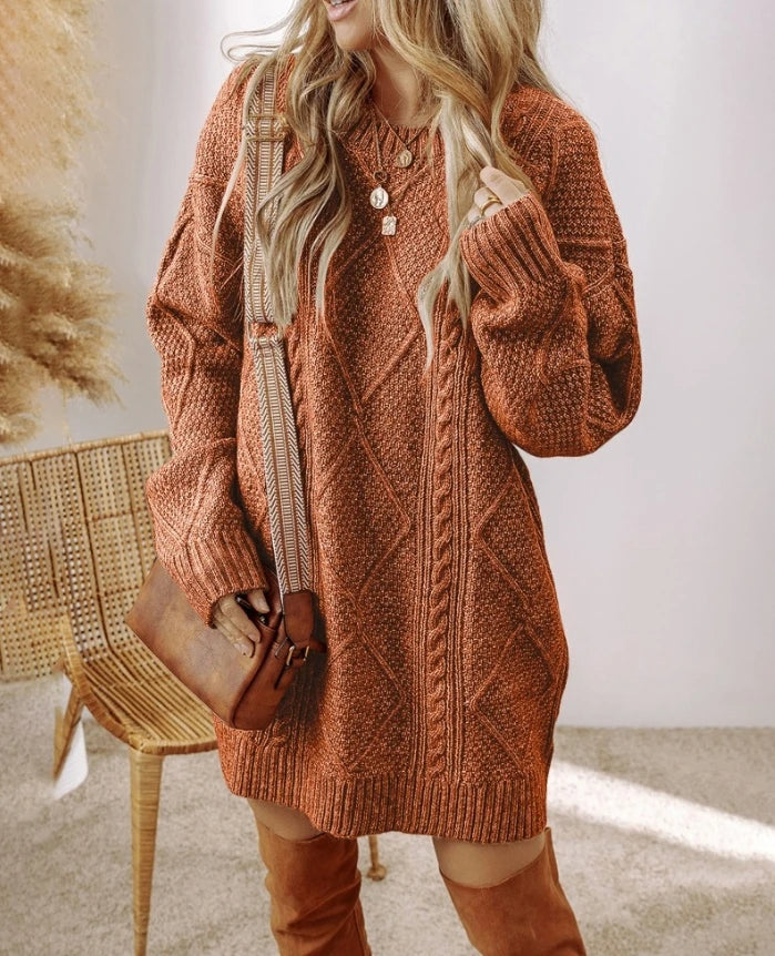 Women's V-Neck Cable Knit Dress