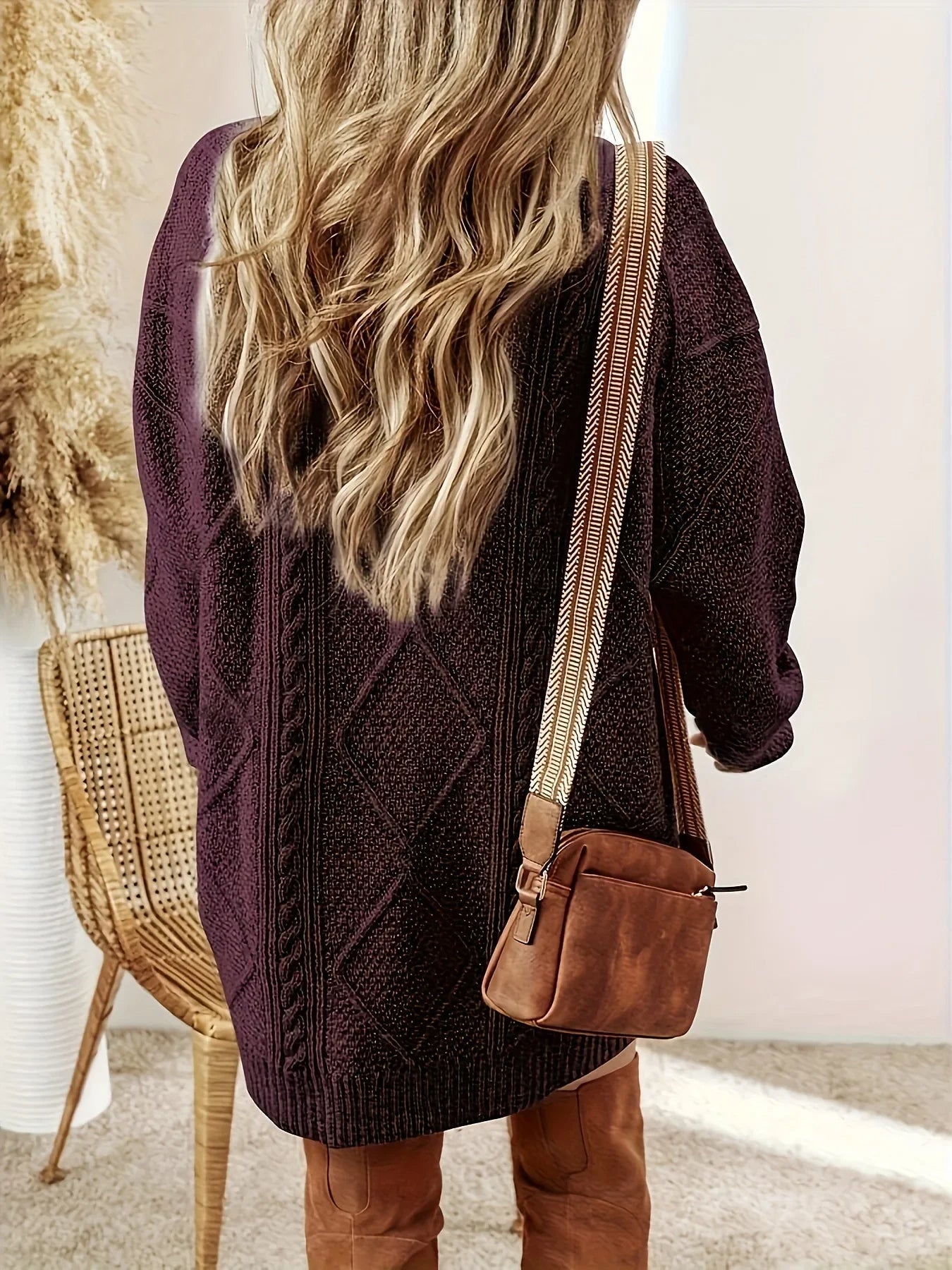 Women's V-Neck Cable Knit Dress