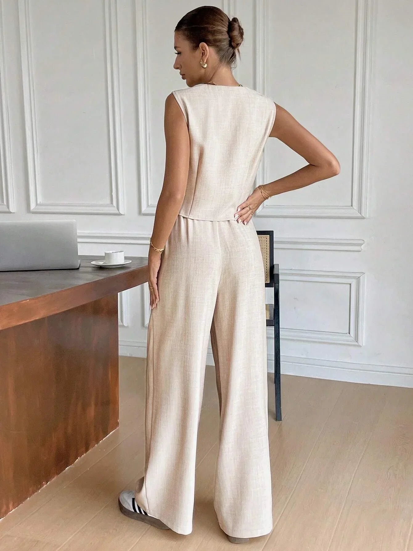 Women's Sleeveless Two Piece Set Wide Leg Pants