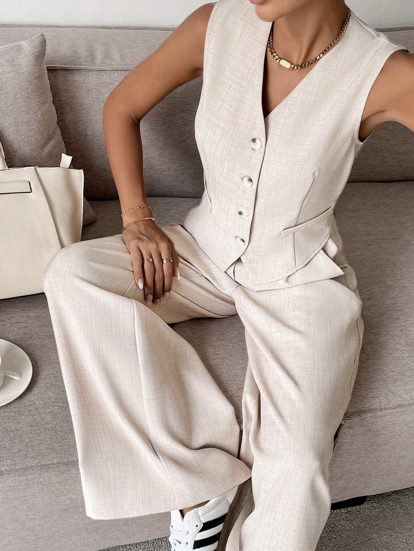 Women's Sleeveless Two Piece Set Wide Leg Pants