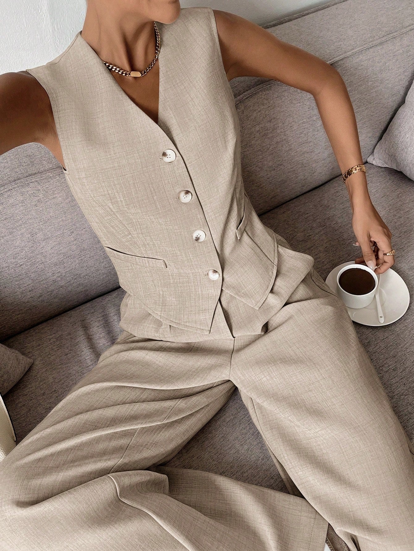 Women's Sleeveless Two Piece Set Wide Leg Pants