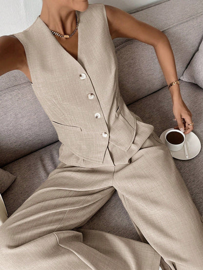 Women's Sleeveless Two Piece Set Wide Leg Pants