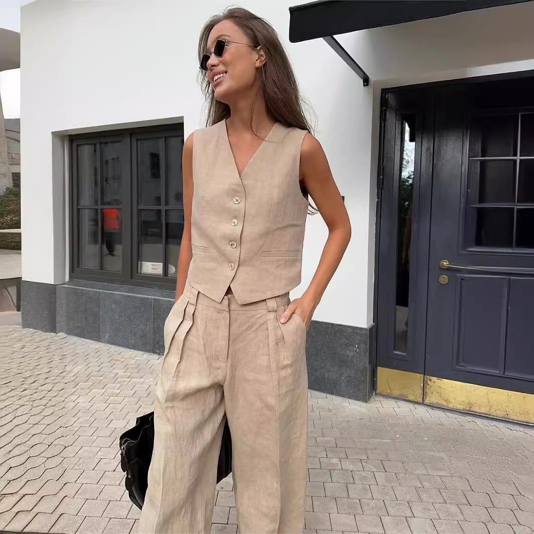 Women's Sleeveless Two Piece Set Wide Leg Pants