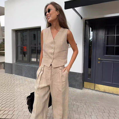 Women's Sleeveless Two Piece Set Wide Leg Pants