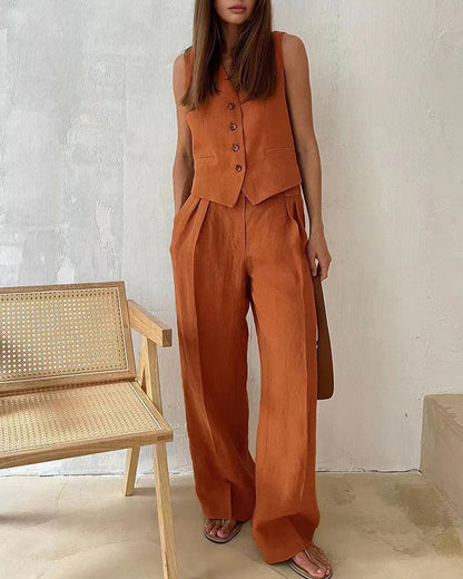 Women's Sleeveless Two Piece Set Wide Leg Pants