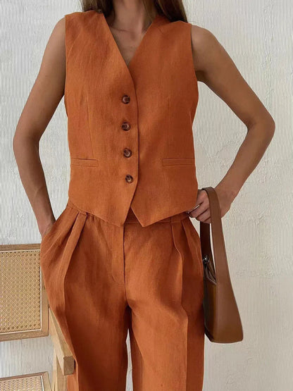 Women's Sleeveless Two Piece Set Wide Leg Pants