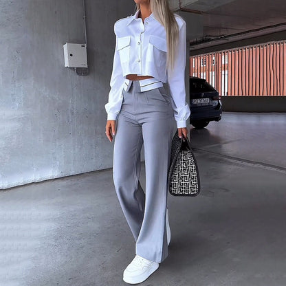 Women's Crop High-Waisted Pants Set