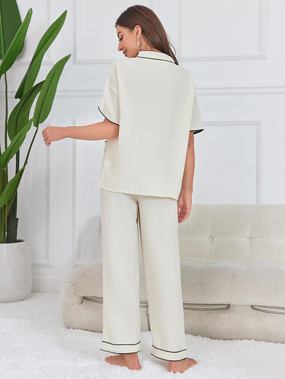Women's Two Piece V Neck Wide Leg Pants Set