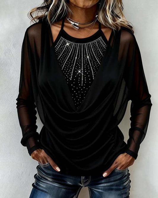 Women's Sheer Cowl Neck Blouse - Fashinoza