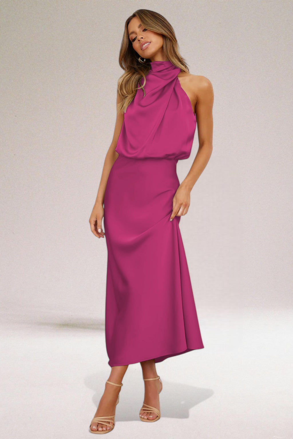 Image of Danielle | Women's Sleeveless Halter Midi Dress