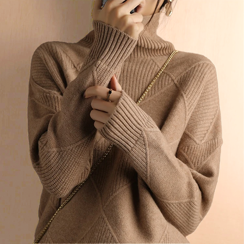 Women’s Textured Knit Turtleneck Sweater Cozy Ribbed