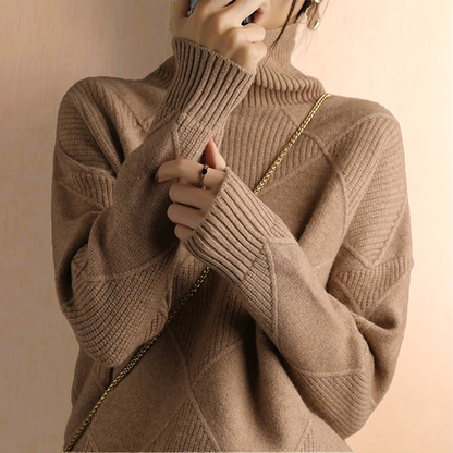 Women’s Textured Knit Turtleneck Sweater Cozy Ribbed