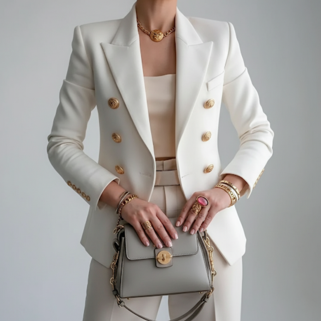 Women's Fitted Double-Breasted Blazer - Fashinoza
