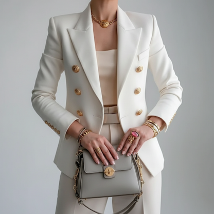 Women's Fitted Double-Breasted Blazer - Fashinoza