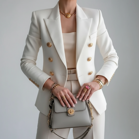 Women's Fitted Double-Breasted Blazer - Fashinoza