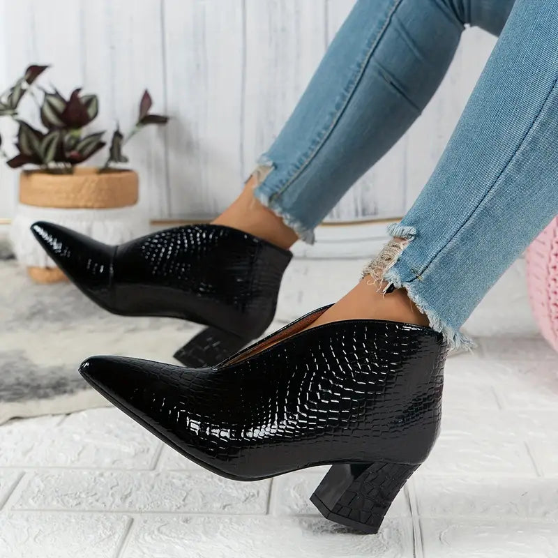Women's Ankle Boots Textured Mid Block Heel - Fashinoza