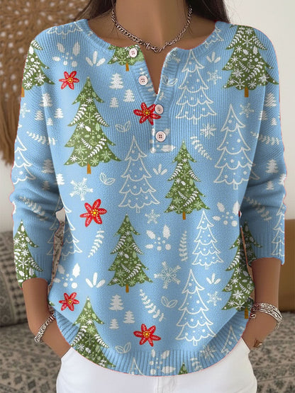 Women's Christmas Sweater Button Front