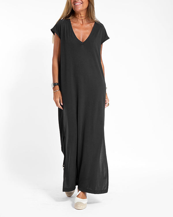Women's V-Neck Maxi Dress Coral