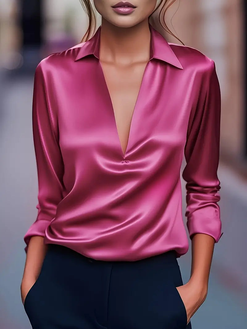Women's Collared V-Neck Blouse