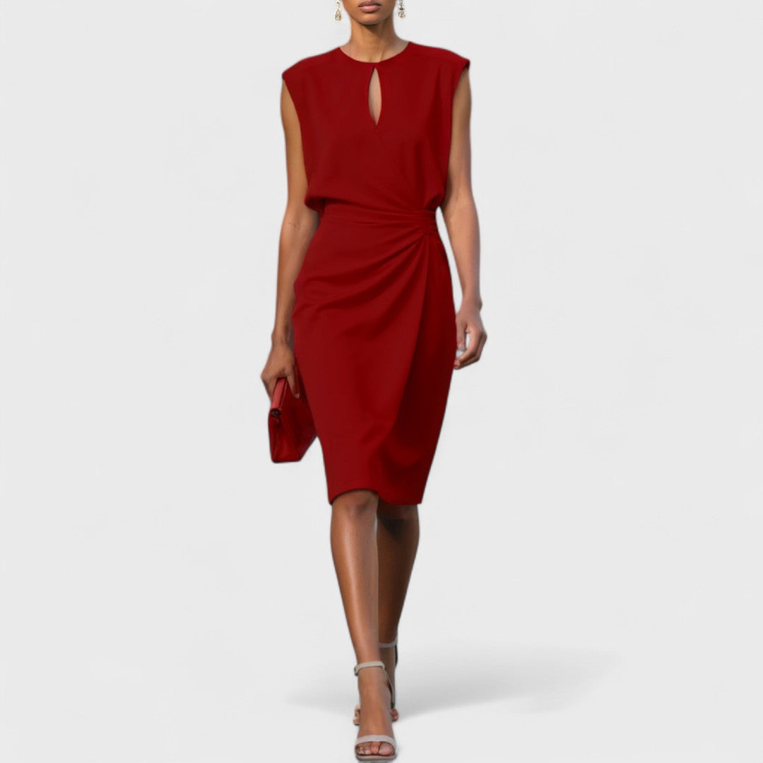 Ruched Keyhole Midi Dress