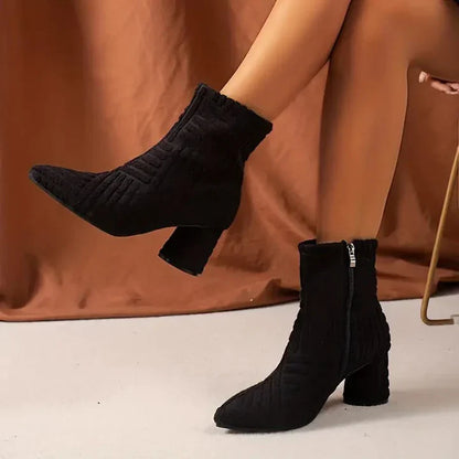 Women's Block Heel Boots Solid Color - Fashinoza