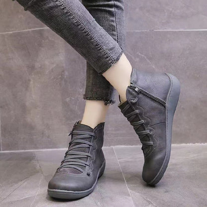 Women's Low Ankle Boots Lace Up Flat Style