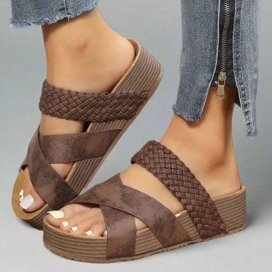 Women's Open-Toe Sandals Cross Strap Design - Fashinoza