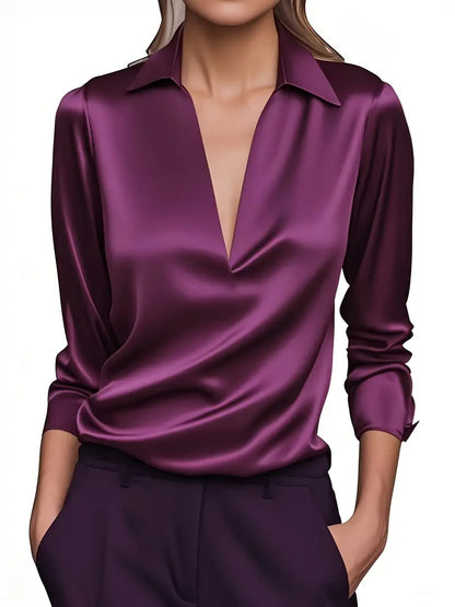 Women's Collared V-Neck Blouse