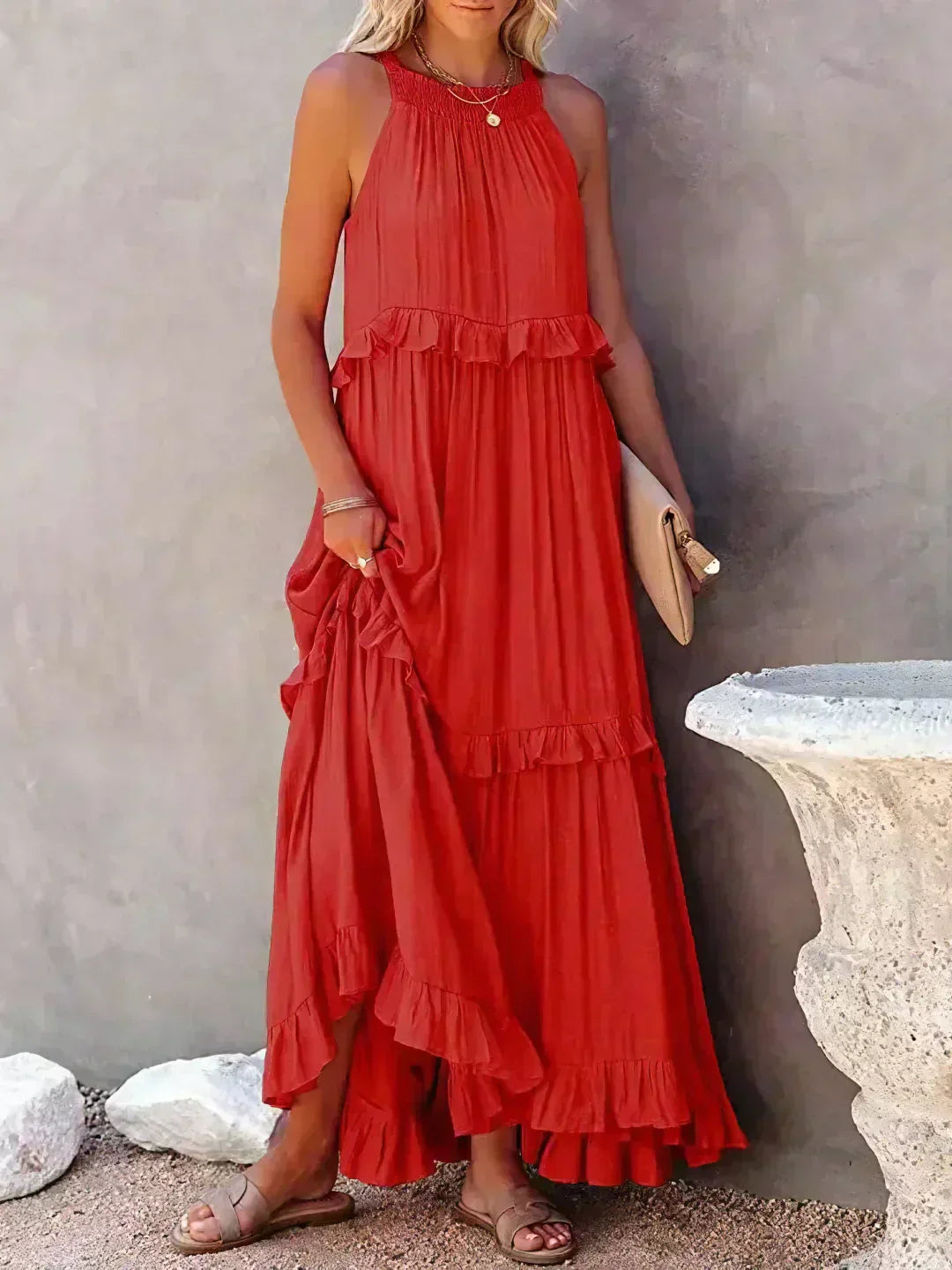 Elegant Women's Sleeveless Ruffle Dress