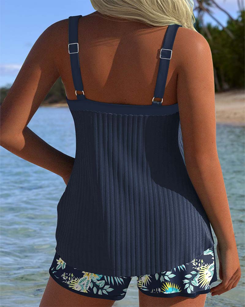 Women's Tummy Control Tankini Swimsuit Striped