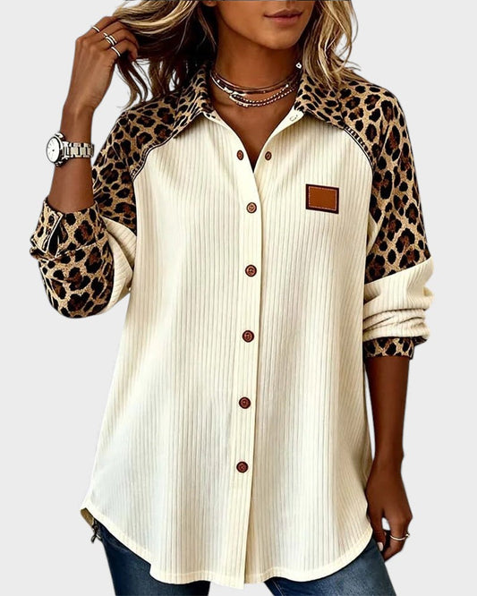 Women's Leopard Print Long Sleeve Shirt - Fashinoza