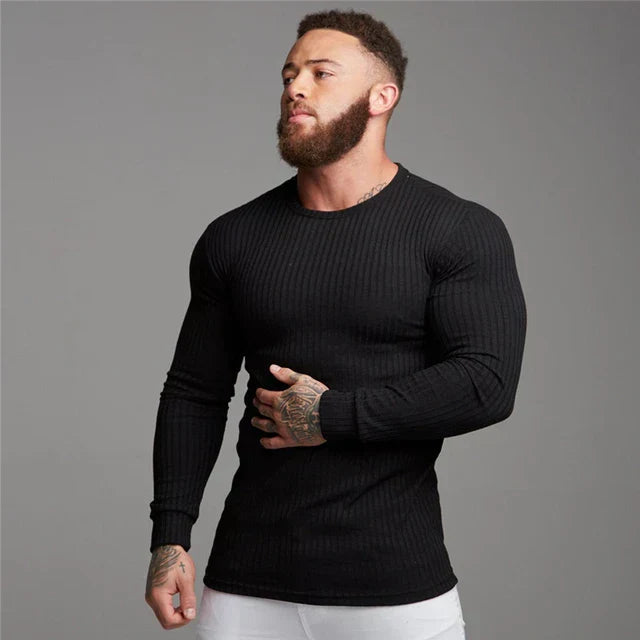 Men's Long Sleeve Ribbed Sweater - Fashinoza