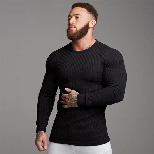 Men's Long Sleeve Ribbed Sweater - Fashinoza