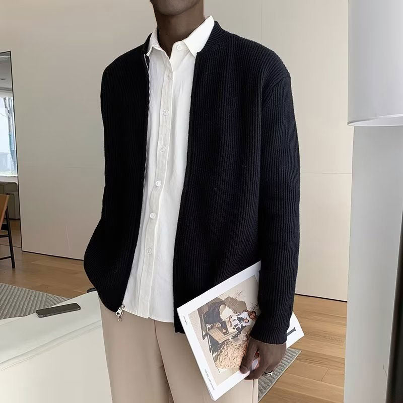 Men's Ribbed Cardigan Zip Up Sweater - Fashinoza