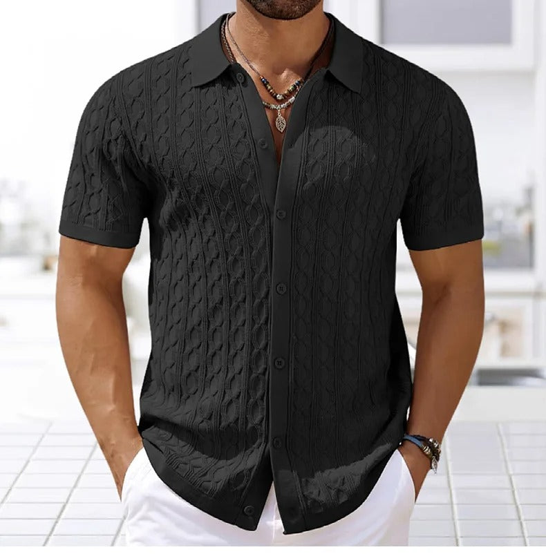 Men's Retro Polo Shirt Jacquard Knit
