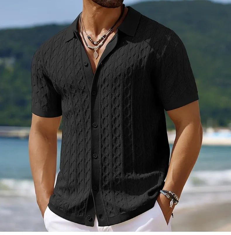 Men's Retro Polo Shirt Jacquard Knit
