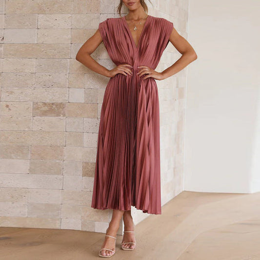 Women's V-Neck Sleeveless Dress Elegant - Fashinoza