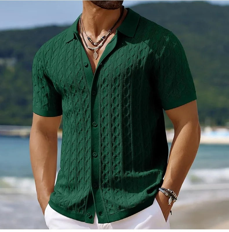 Men's Retro Polo Shirt Jacquard Knit