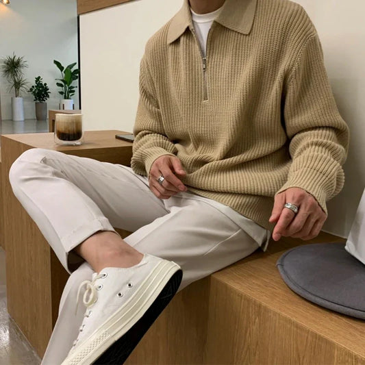 Men's Quarter Zip Sweater Textured Knit - Fashinoza